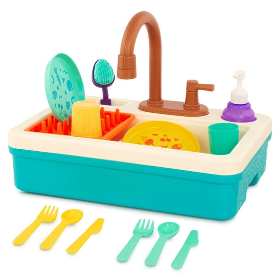 Battat Splash & Sparkle Sink Plastic Real Faucet and Magic Dishes, Toddler and Preschool Toys