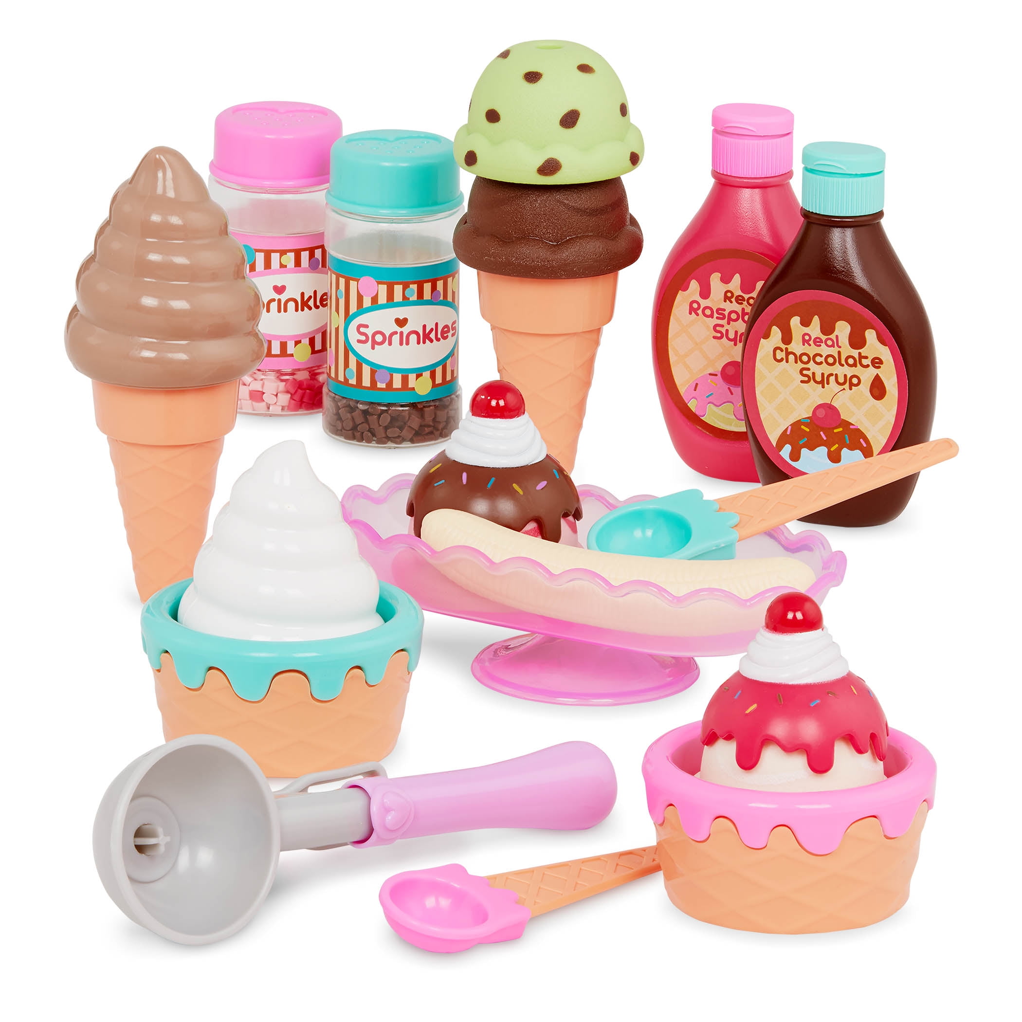 Battat Sweet Treats Ice Cream Parlour Plastic Playset with 21 Multicolor Pieces, Toddler and Preschool Toys
