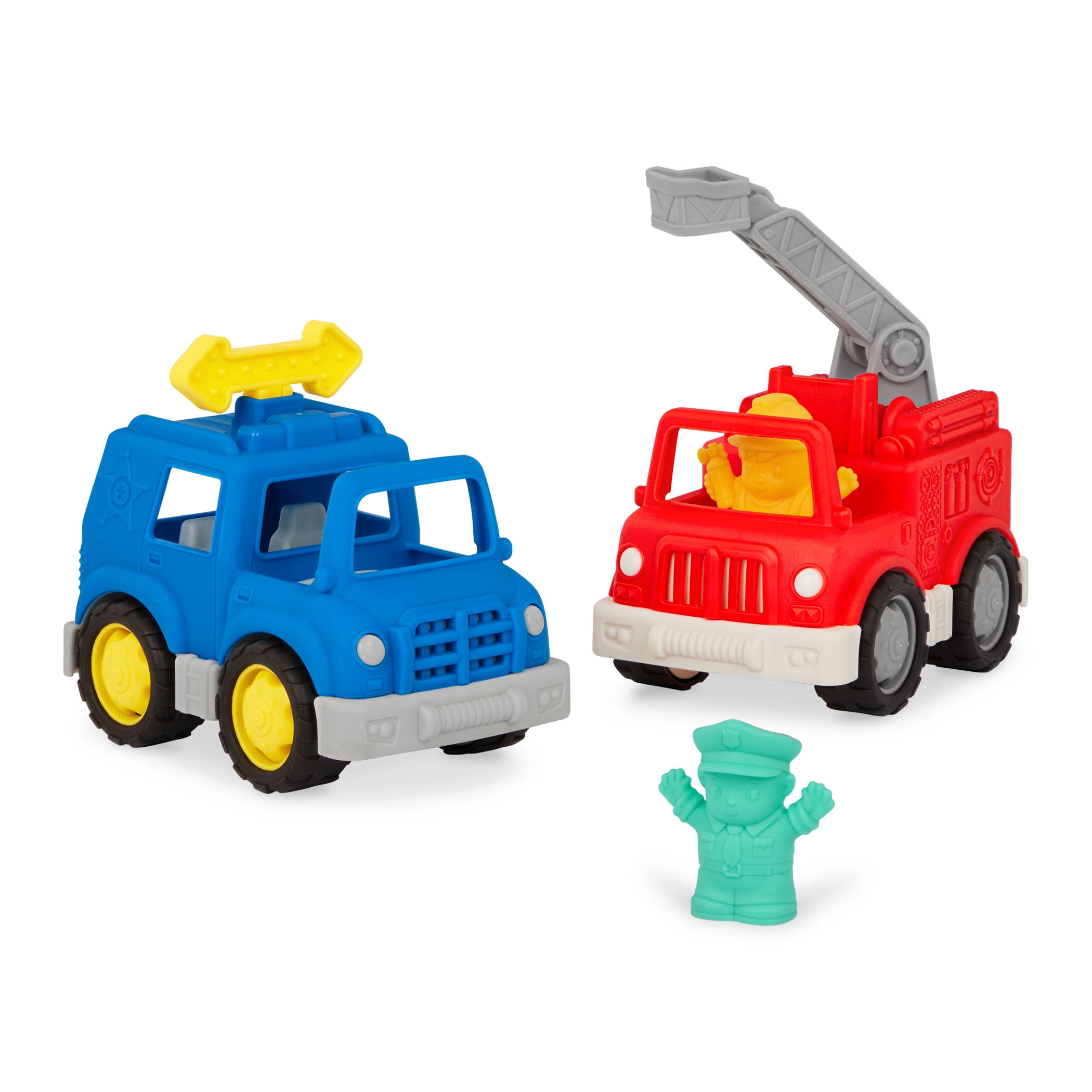 Battat Tough Truckies Fire Truck and Police Car with Drivers, Baby and Toddler Toys