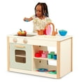 thumbnail interactive-video image 1 of Battat Two n' One Wooden Kitchen Café with Dishes and Chalkboard, Toddler and Preschool Toys, 1 of 12