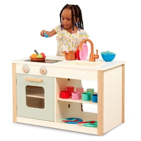Battat Two n' One Wooden Kitchen Caf with Dishes and Chalkboard, Toddler and Preschool Toys
