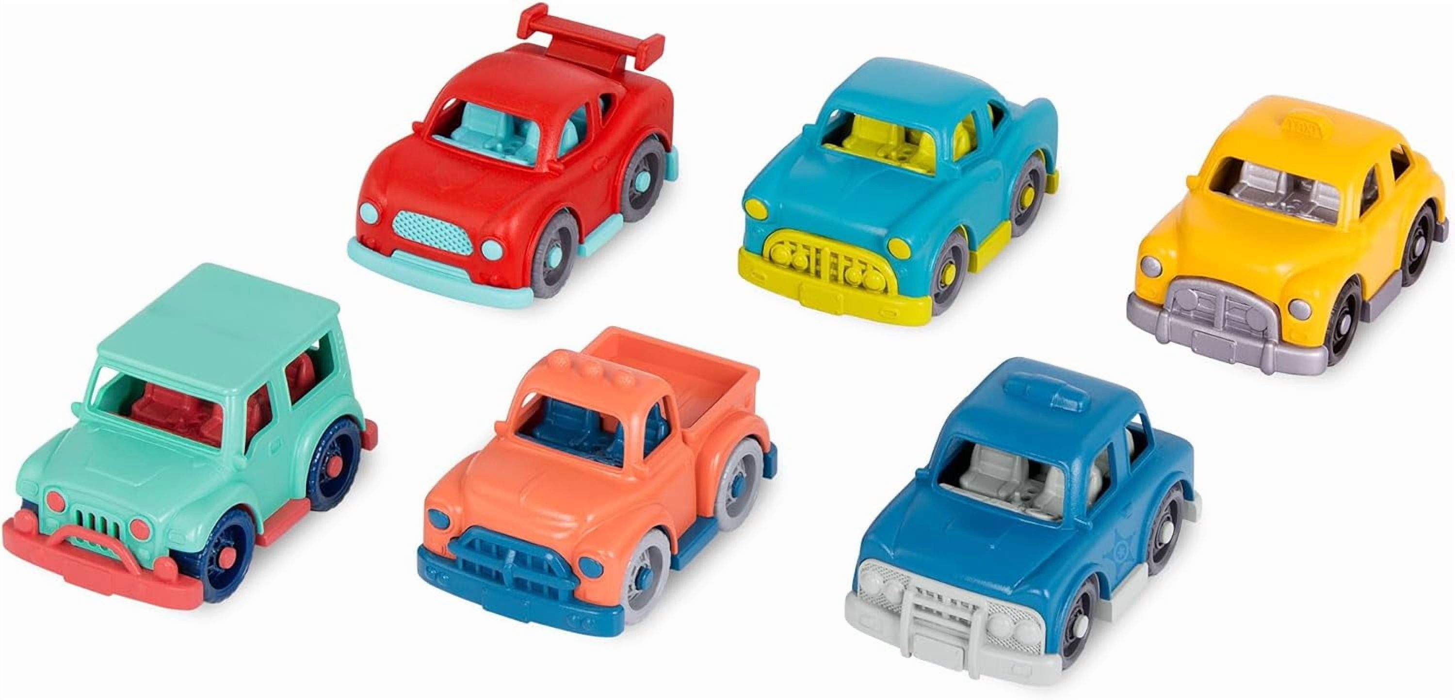 Battat- Wonder Wheels- Set of 6 Mini Toy Cars For Kids Race Car, Truck, Taxi, Police Car, Retro Car, 4x4 Pretend Play- Recyclable Materials - Mini Riders- 1 Year +