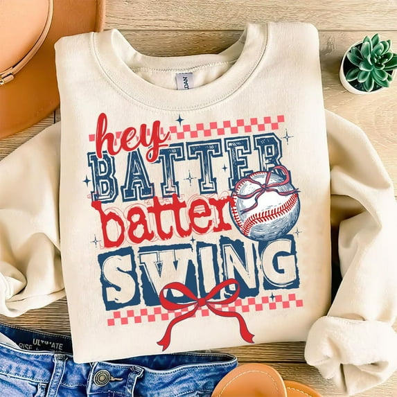 Batter Batter Swing Sweatshirt, Retro Baseball Mom Shirt, Game Day Coquette Pullover, Funny Baseball Quote Sweatshirt, Sports Season Gift