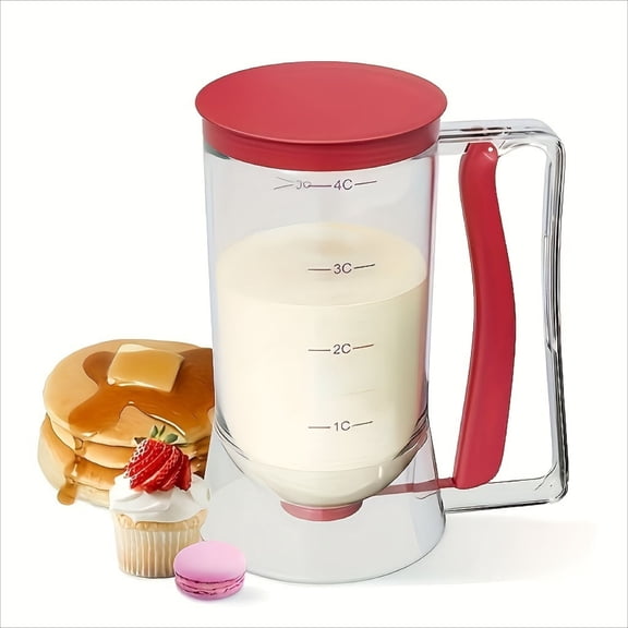 Batter Dispenser Handheld with Measuring Cup, Easy-Squeeze Bottle for Muffins, Cupcakes, Pancakes & Waffles Baking