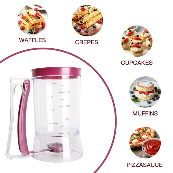 Batter Dispenser with Measuring Cup Pancake, Cupcake, Waffle Maker Accessories, Butter & Cream Funnel Tool for Precise Pouring, Baking Must Have (Dual Scale, Non Slip Base)