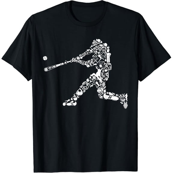 Batter Hitter Silhouette Filled With Baseball Things T-Shirt