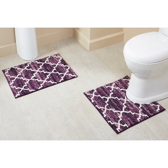 Better Trends 2-Piece Bathroom Rug Set, 17"x24" & 20"x20", 100% Cotton Soft Water Absorbent, Non-Slip Bath Mat Machine Washable - Ideal for Sink, Toilet Base, Tub or Shower Savio Collection - Purple
