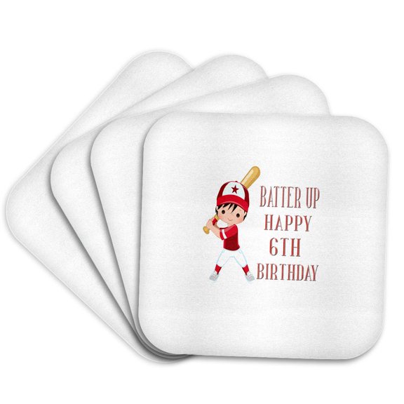 3drose, Batter up Baseball Player in Red 6th Birthday, Set of 4 Coasters - Soft