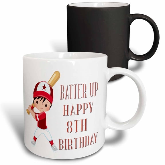 3drose, Batter up Baseball Player in Red 8th Birthday, 11oz Magic Transforming Mug