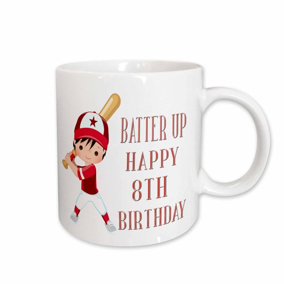 3drose, Batter Up Baseball Player in Red 8th Birthday, 15oz Mug