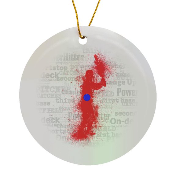 3drose, Batter up Baseball Theme in Red and Blue Sports Theme, Circle Porcelain Ornament