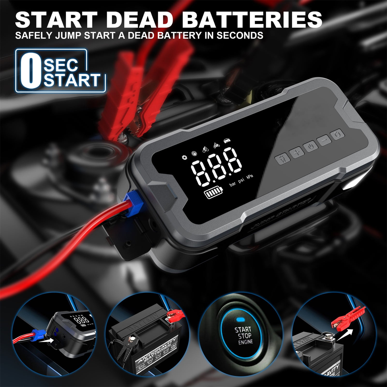 Batteries Charger 12v 35ah to 12v Long 4 In 1 Portable Jump With With