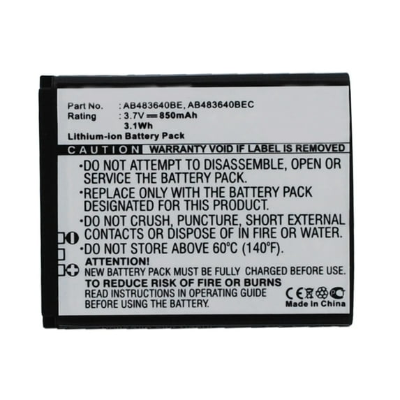 Batteries N Accessories BNA-WB-L3568 Cell Phone Battery - Li-Ion, 3.7V, 850 mAh, Ultra High Capacity Battery - Replacement for Samsung AB483640BE Battery