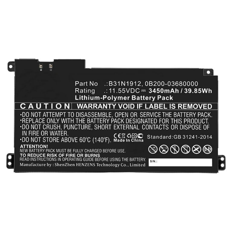 Batteries N Accessories BNA-WB-P10416 Laptop Battery - Li-Pol, 11.55V,  3450mAh, Ultra High Capacity - Replacement for Asus B31N1912 Battery 