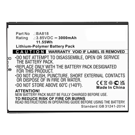 Batteries N Accessories BNA-WB-P14527 Cell Phone Battery - Li-Pol, 3.85V, 3000mAh, Ultra High Capacity - Replacement for MeiZu BA818 Battery