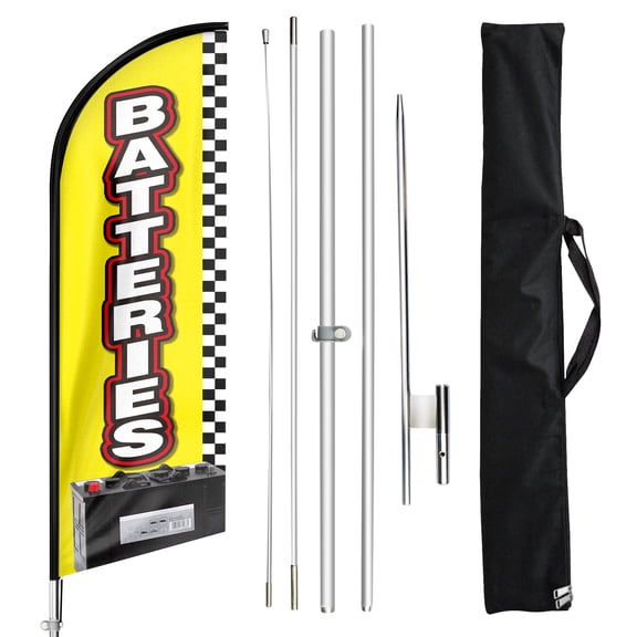 Batteries Sign Feather Flag with Pole Kit,11ft Batteries Decoration Display, Batteries Business Sign,Batteries Swooper Flag