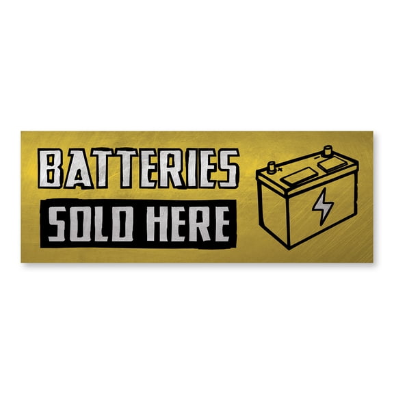 Batteries Sold Here 12" x 4.5" Decal | Advertise Your Business | All Weather Can Apply To Any Surface | Auto Repair Shop Mechanic | Made in The USA