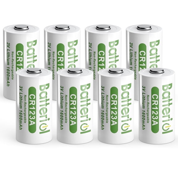 Batteriol CR123A 3V Lithium Battery for Toys, Flashlights, Alarm System, Night Vision Goggles Non-Rechargeable 8 Pack