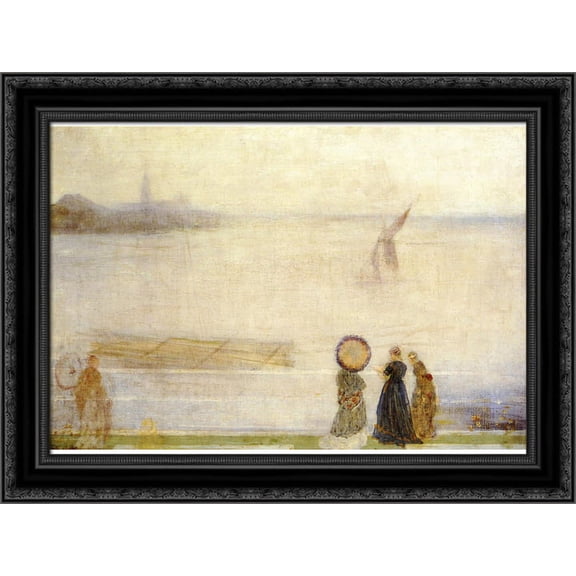 Battersea Reach 24x19 Black Ornate Wood Framed Canvas Art by Whistler, James Abbott McNeill