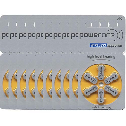 PowerOne Size 10 Zinc Air Hearing Aid Batteries, Pack of 60, Yellow