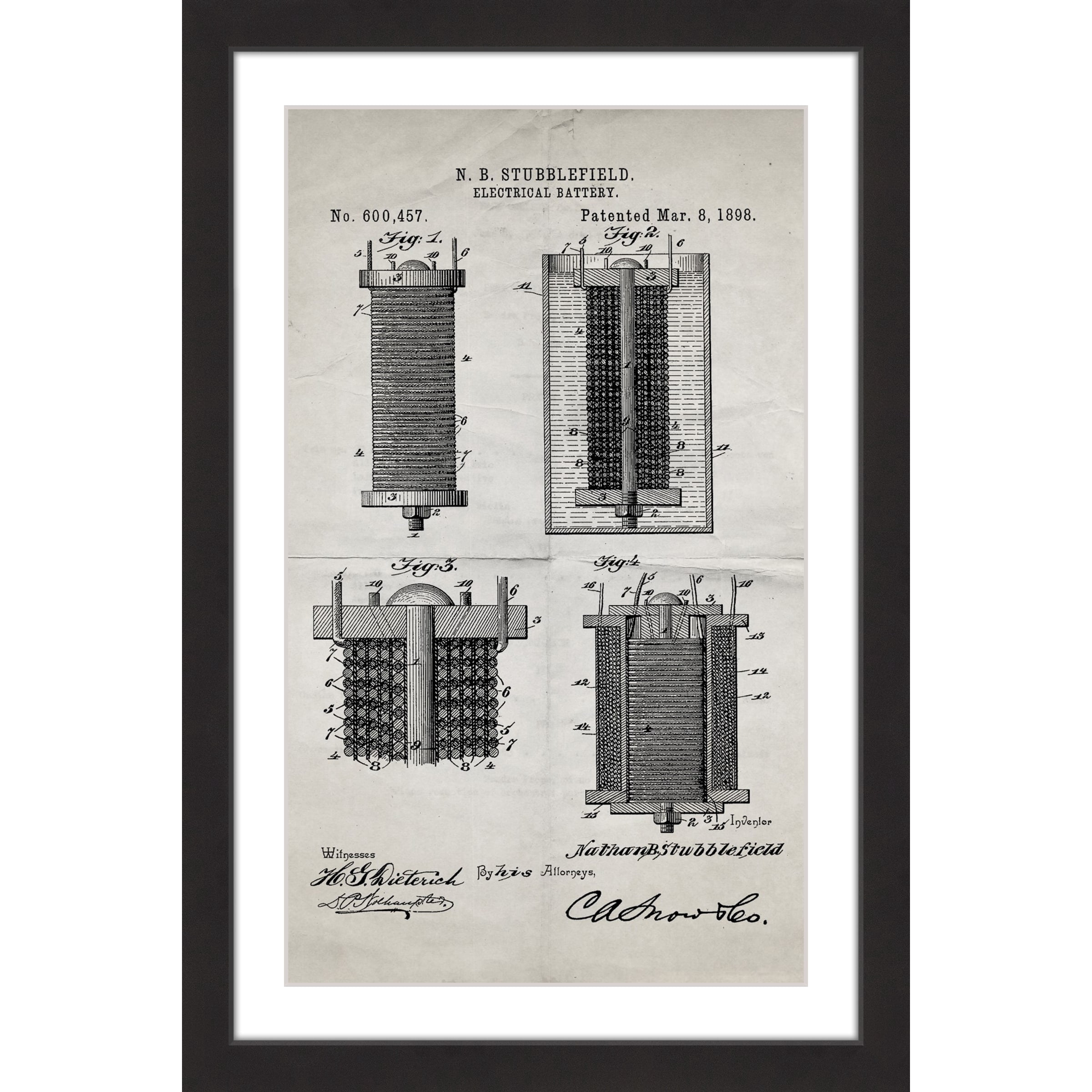 "Battery 1898 Old Paper" Framed Painting Print