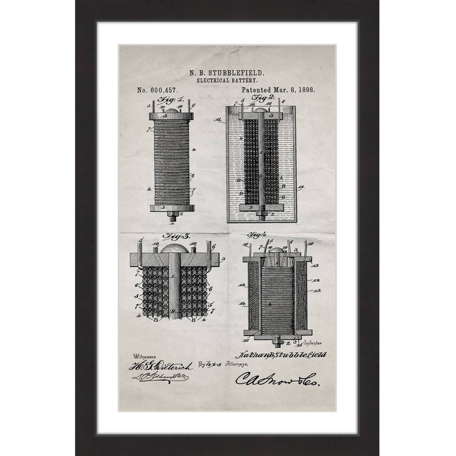 "Battery 1898 Old Paper" Framed Painting Print