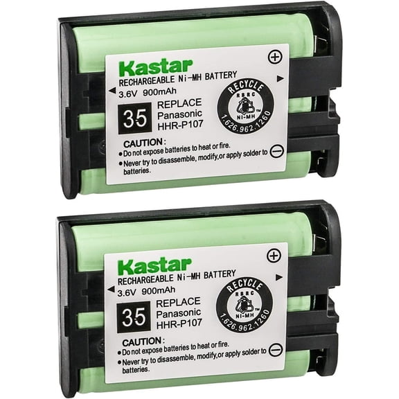 Battery 2-Pack Type 35 Cordless Telephone for HHR-P107 HHR-P107A HHR-P107A/1B BB-GTA150 BB-GT1500B KX-TG6021M KX-TG6022B KX-TG6023M KX-TG6053 KX-TG6054 KX-TG6071 KX-TG6072