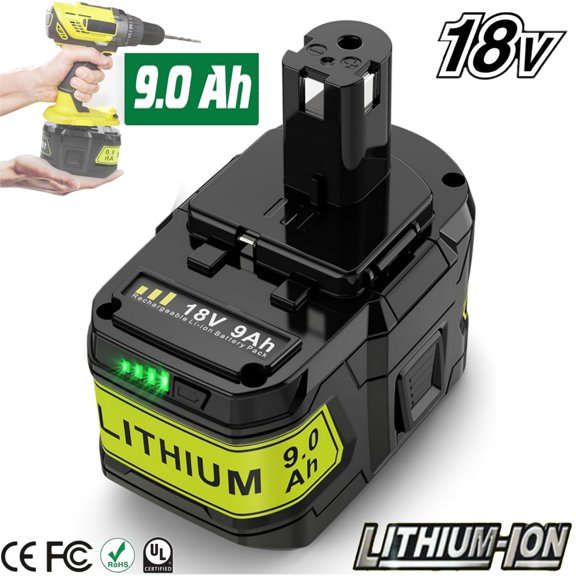 Battery 9.0Ah Lithium P108 for Ryobi 18V Cordless Tools P108 P107 P105 P104 P103