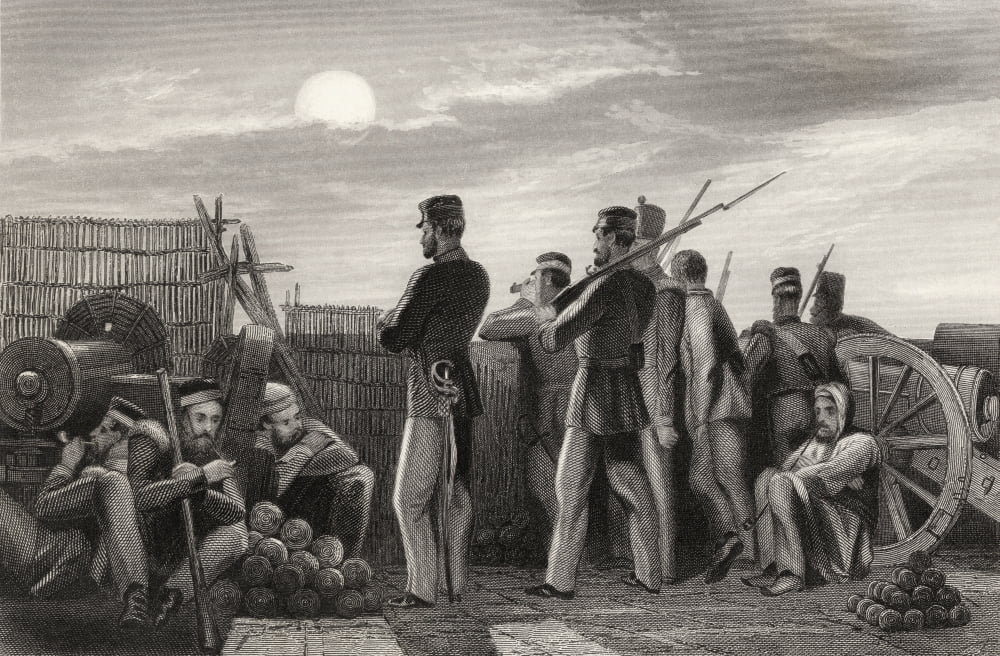 Battery At Lucknow The Defenders On The Lookout From The History Of The Indian Mutiny Published 1858 Canvas Art - Ken Welsh Design Pics (18 x 11)