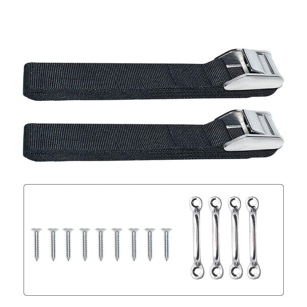 Battery Box Hold-Down Strap Tie Down Strap for Gas Fuel Heavy Duty Battery Box Replament Tie Down Straps Kit Anti-UV Strap with Stainless Steel Cam Buckle, Stainless Steel Deck Loop Mounts,SS Screws