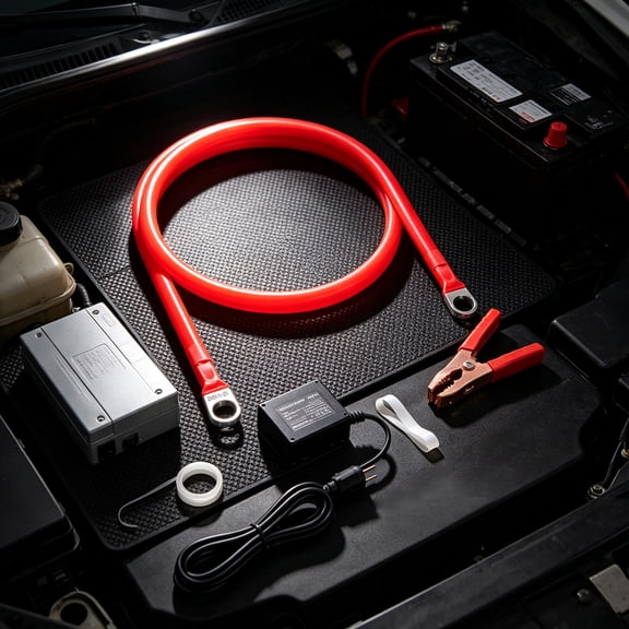 Battery Cable, Copper Lugs, Automotive Power Cable, 2 AWG 19.7 Inch Pure Copper Heavy Duty Wire with Red Black Color Coding, High Conductivity, for Car Solar System Marine Electrical Connection