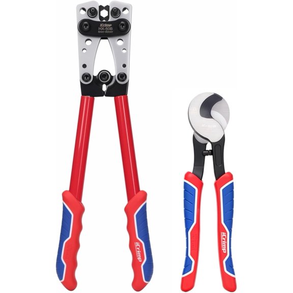 Battery Cable Lug Crimping Tool for 8, 6, 4, 2, 1, 1/0 A Heavy Duty Wire Lugs, Battery Terminal, Copper Lugs with Wire Shear Cutter