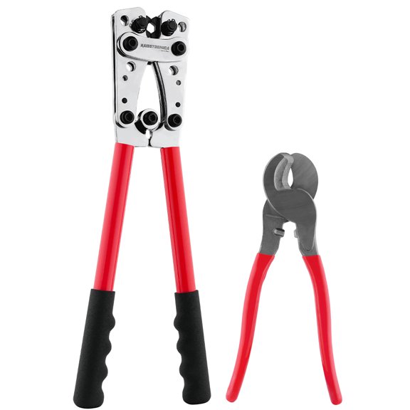Battery Cable Lug Crimping Tools with Wire Cutter-Haisstronica Wire Crimper Tools-AWG 10 8 6 4 2 1/0-Battery Terminal Crimper for Heavy Duty Wire Lugs,Battery Terminal,Copper Lugs Terminal (RED)