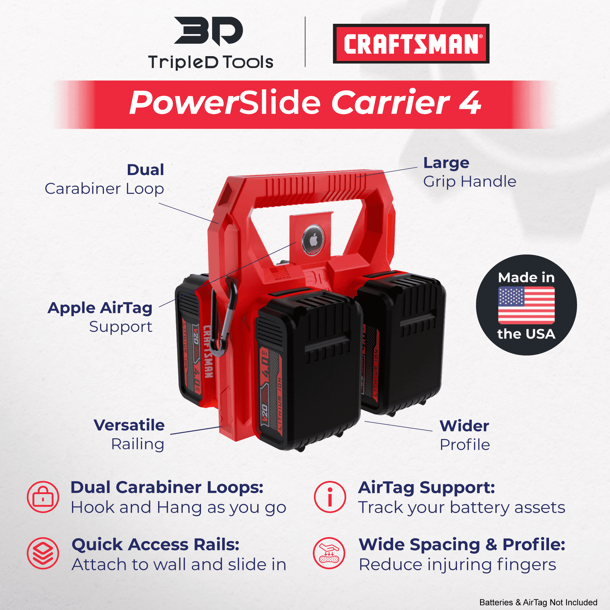 Battery Caddy for Craftsman Batteries PowerSlide Carrier 6 (Black) w ...