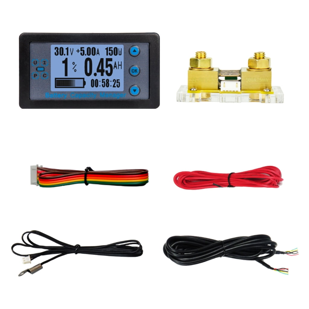 Battery Capacity Indicator Digital Voltmeter Tester Temperature Monitors DC8-120V