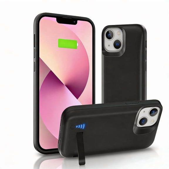 Battery Case for iPhone 12 & iPhone 12 Pro with Kickstand，5000mAh Portable Power Bank with Battery Level Display，Rechargeable Charging Cover