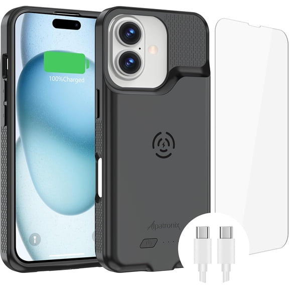 Battery Case for iPhone 16/16e [2025 New], 15W Fast Wireless Charging Case, Portable Strong Slim Protective Recharable Charr Compatible with
