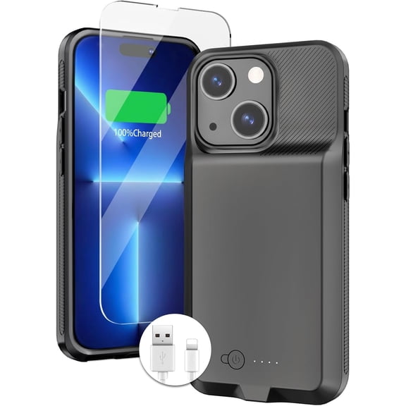Battery Case for iPhone 14/14 Pro/13/13 Pro2026 New Slim Powerful 7000mAh Portable Charger 360Protection Rechargeable Extended Charging case 1314 Series 6.1inch,()