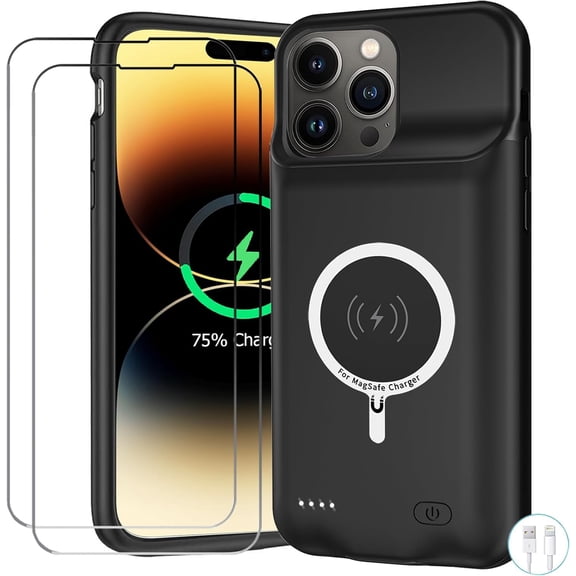 Battery Case for iPhone 14 Pro, Upgraded 10000mAh Pack Rechargeable Charger with Carplay Wireless Charging Compatible Pro (6.1 inch) External Cover(Black)