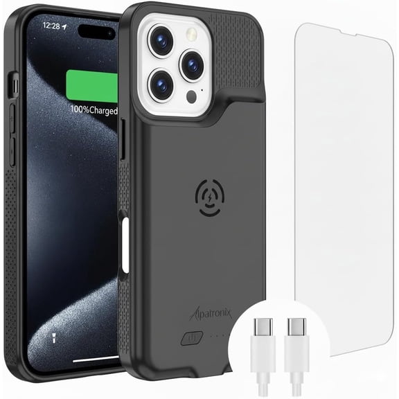 Battery Case for iPhone 15 Pro & 15, Portable Strong Slim Protective Extended Charger Cover, 15W Fast Charging, 7000mAh Wireless Charging Case, Pay, CarPlay (BX15) Dark