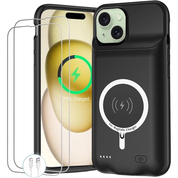 Battery Case for iPhone 15, Upgraded 10000mAh Portable Protective Charging with Wireless Compatible 15 (6.1 inch) Rechargeable Pack Charger Cover Carplay ()