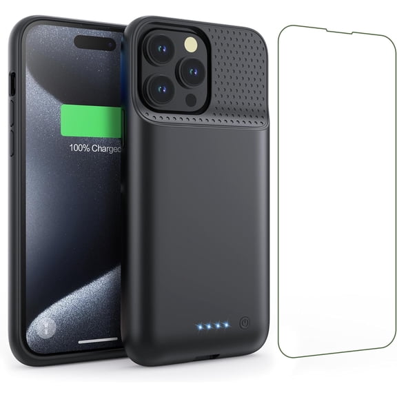 Battery Case for iPhone 15Pro Max, Upgrade 8600mah Portable Slim Battery Charging Case, 15W Fast Charging Rechargeable Protective Extended Charger Cover for iPhone 15 Pro Max (6.7 inch)-Black