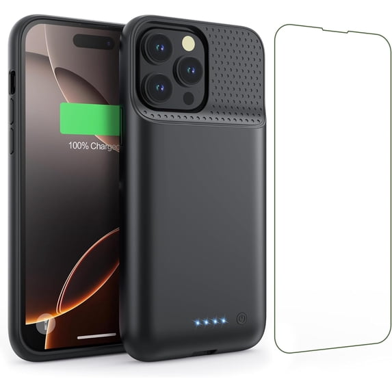 Battery Case for iPhone 16 Pro Max,Ultra-Slim 8600mAh Portable Charger Cover 360°Protection Rechargeable Extended Battery Charging Case for iPhone 16 Pro Max-Black