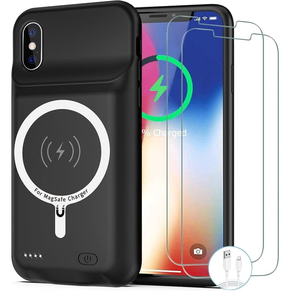 Battery Case for iPhone X/XS, [10000mAh] Enhanced Rechargeable Portable Protective Qi Wireless Charger Case Battery Support CarPlay Wireless Charging Case Compatible with iPhone X/XS (5.8 inch)-Black