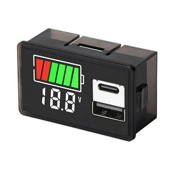 Battery Charge Level Indicator Lithium Battery Capacity Meter Test Display LED Tester Voltmeter, USB+Type-C DC 8-30V