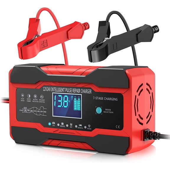 Battery Charger 10-Amp 12V and 24V Fully-Automatic Smart Car Battery Charger, Battery Maintainer Trickle Charger, and Battery Desulfator with Temperature Compensation