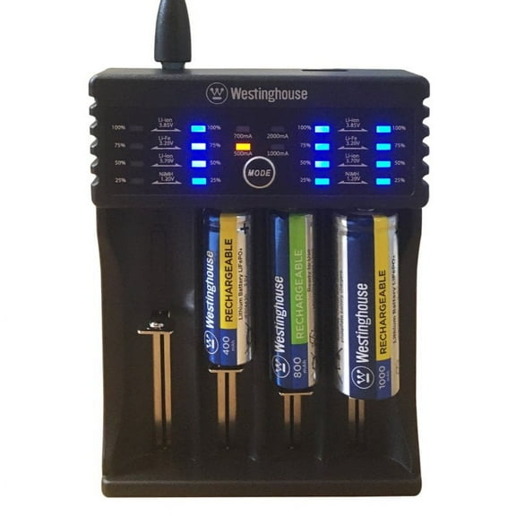 Battery Charger 4- Slots for All Sizes: 10440-26700 - Fits all Batteries