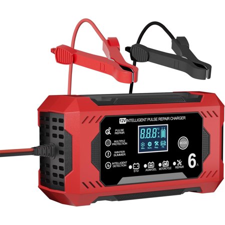 Battery Charger 6-Amp 12V Automatic Smart Battery Trickle Charger, Battery Maintainer Desulfator with Temperature Compensation for Car Truck Motorcycle Lawn Mower Marine