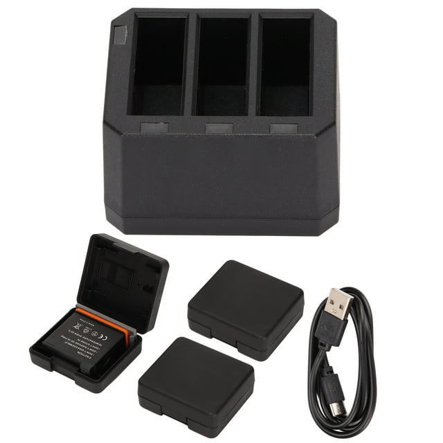 Battery Charger Kit for DJI OSMO Action Camera 3 Pack 1300mAh Batteries