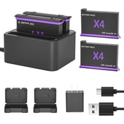 Battery Charger Set for Insta360 X4-2 Pack 2500mAh Battery with Triple Slot Fast Charger Hub for Insta 360 X 4 Insta360X4 Pro Accessories CINSBBMA   2 Batteris +2 Case + 1 Charger + USB Wall Plug